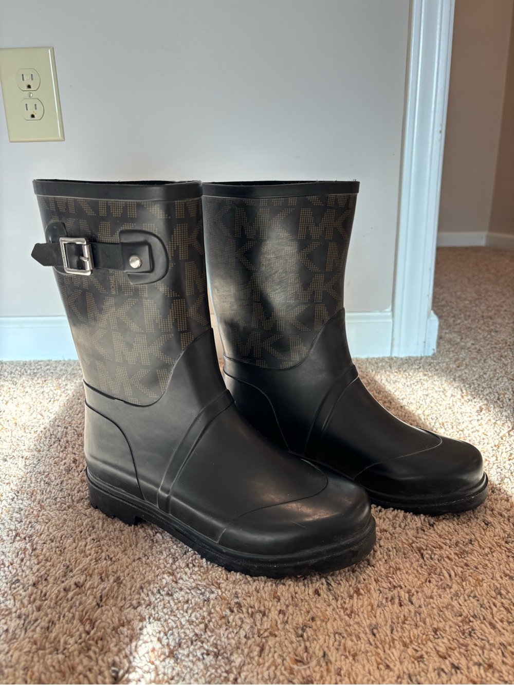 Michael Kors Black & Brown MK Logo Rain Boots
